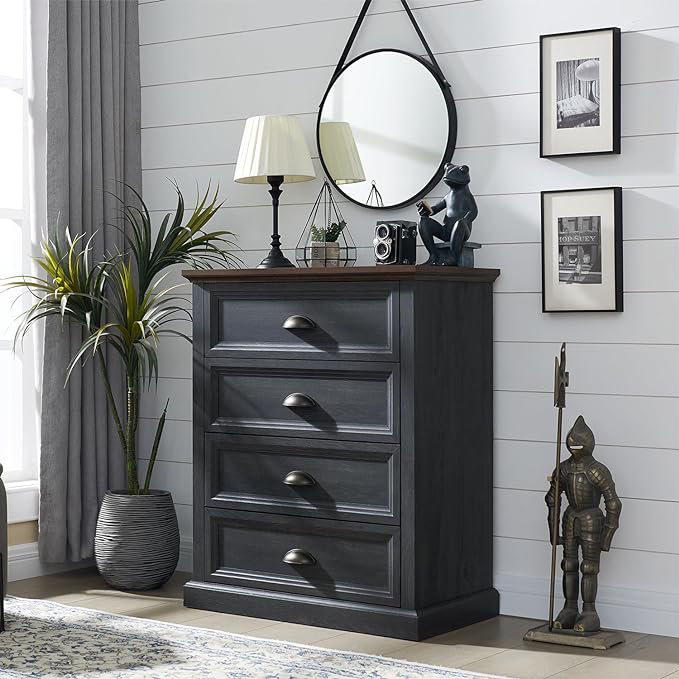 Nadra 4 Drawer Dresser for Bedroom Chest of Drawers Organizer Storage Farmhouse Wood Rustic Tall Dresser Winston Porter Color Gray